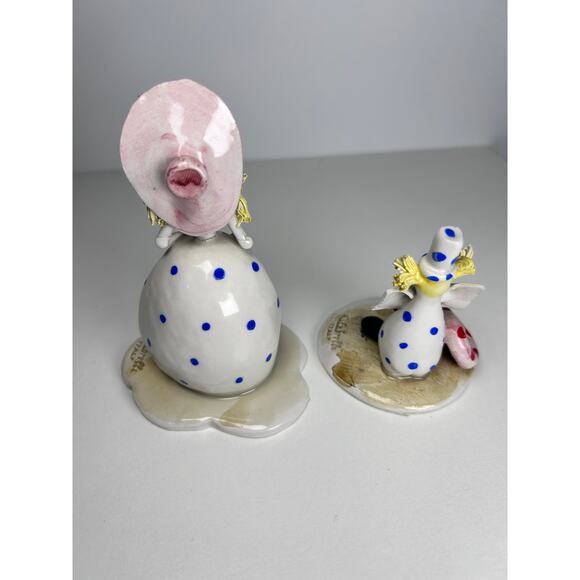 Set of 2 Vtg Made in Italy Rare W. Cabrelli Figurines Clown with Tube & Girl - Picture 6 of 8